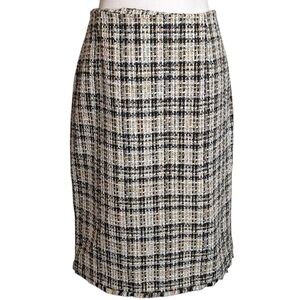 Calvin Klein Tan, Black, and White Tweed Lined Pencil Skirt Women's Size 14